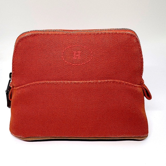 Hermès Pouch Bolide Mini Mini Pouch Orange Toile H Canvas Travel Case Rare AUTH - Picture 1 of 13